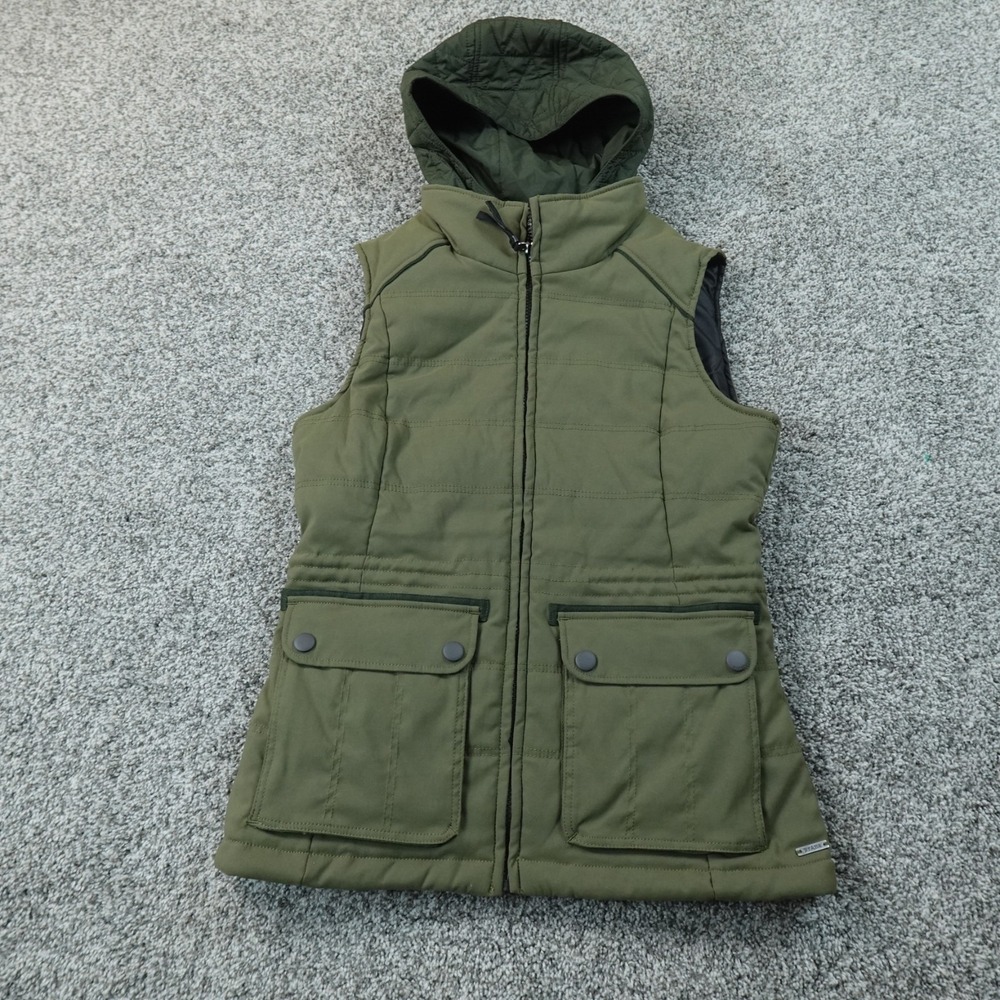 PrAna Vest Womens XS Green Hooded Full Zip Quilted Insulated Outdoor Jacket Top